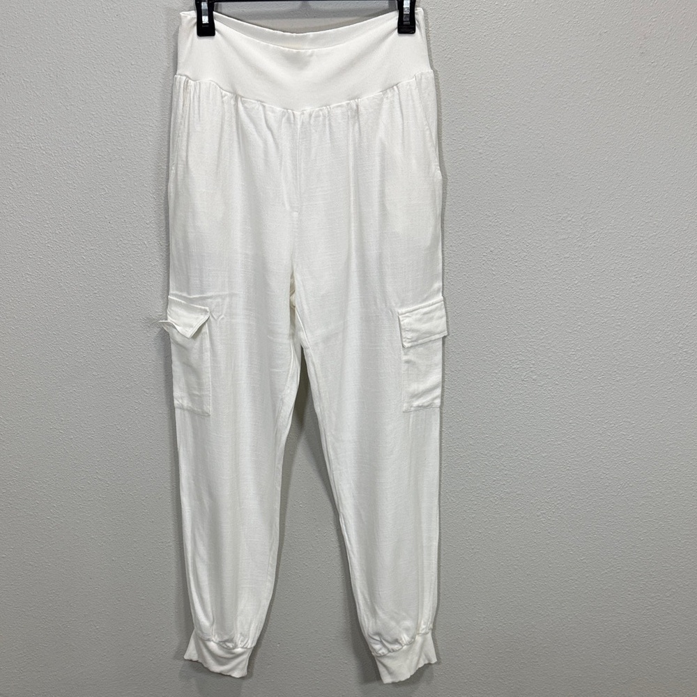 Fate cargo joggers in white linen blend